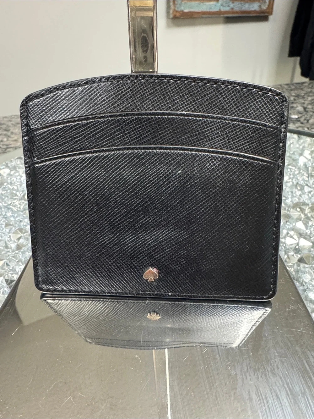kate spade Black Saffiano Leather Card Case with Gold Logo